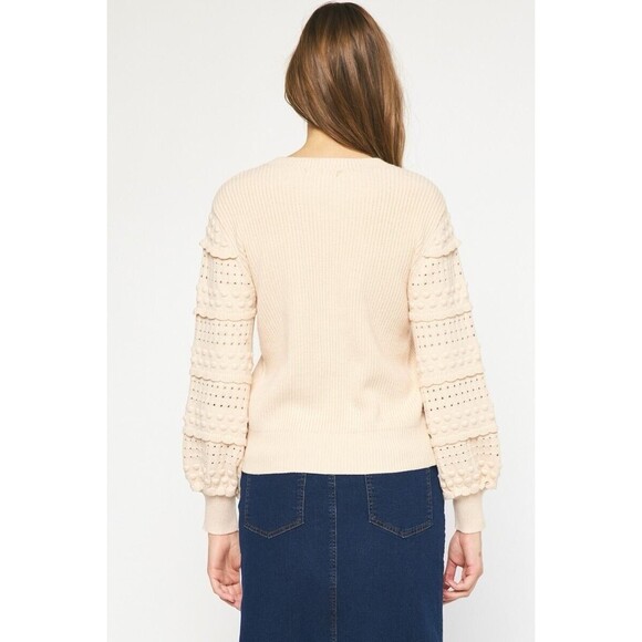 Entro Sweater Pullover Textured Ruffle Sleeve Peachy Tan Women’s L - Picture 7 of 12
